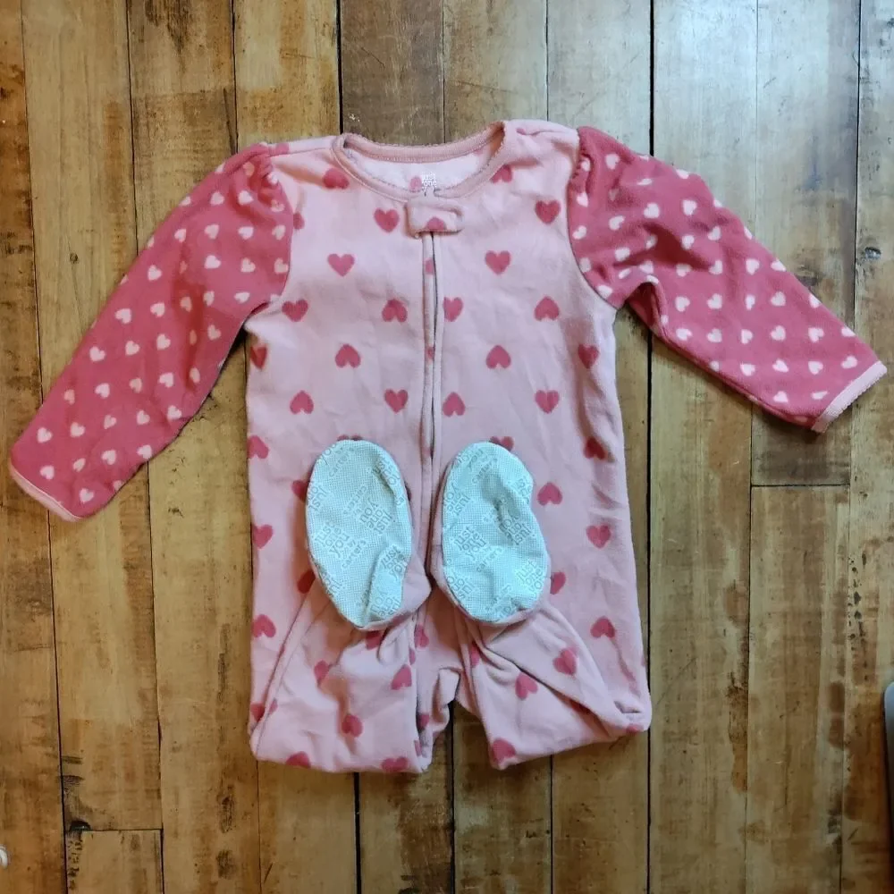 Carters pajamas footie 2T zip up hearts fleece pink gray bundle spring